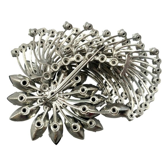 Vintage Rhinestone MCM 50’s 60’s Brooch Large Flower Floral Pin Black Glass - Picture 6 of 7